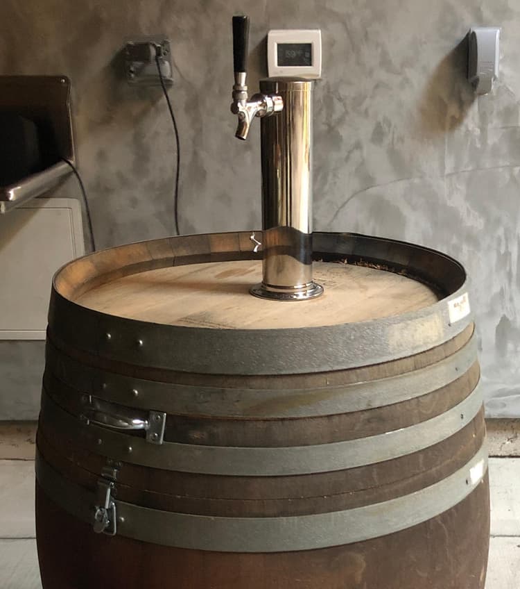 Avantco tap tower on our homemade wine barrel keg. :-)